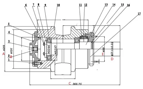 Carrier Roller for Caterpillar D7H Bulldozer